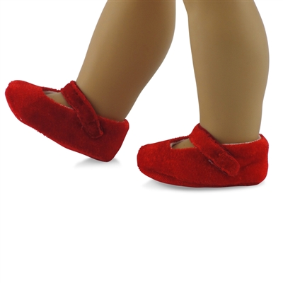 18-inch Doll Shoes - Red Velvet Slippers - fits American Girl ® Dolls