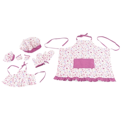 18-Inch Doll Clothes - Girl and Doll Matching Pink Floral Baking Outfits with Apron, Oven Mittens and Chef Hat - fits American Girl ® Dolls