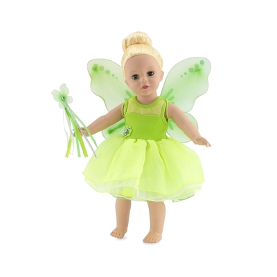 18-Inch Doll Clothes - Tinkerbelle-Inspired Fairy Outfit with Wings and Wand - fits American Girl ® Dolls