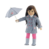 18-Inch Doll Clothes - Five-Piece Raincoat Outfit with Boots and Umbrella - fits American Girl ® Dolls