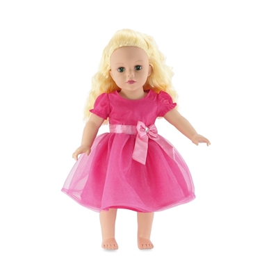 18 Inch Doll Clothes - Pink Party Dress with Bow and Jewel Detail - fits American Girl ® Dolls