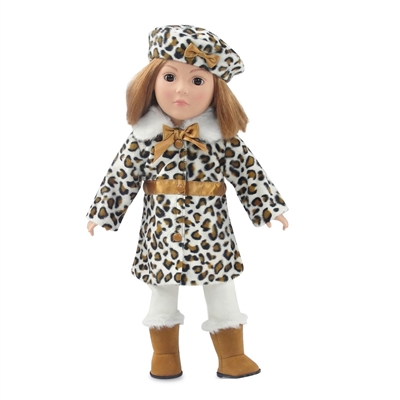 18-Inch Doll Clothes - Five-Piece Faux Leopard Coat Jacket Outfit - fits American Girl ® Dolls