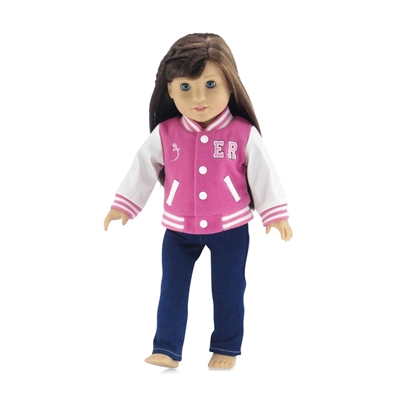 18-Inch Doll Clothes - Varsity School Jacket Outfit with Jeans and T-Shirt - fits American Girl ® Dolls