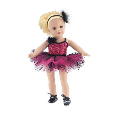 18-inch Doll Clothes - Pink and Black Jazz Ballet Outfit, Headband, and Tap Shoes - fits American Girl ® Dolls