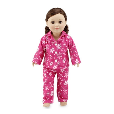 18-inch Doll Clothes - Pink Snowflake Print 2-Piece Classic Pajamas/PJs with Teddy Bear - fits American Girl ® Dolls