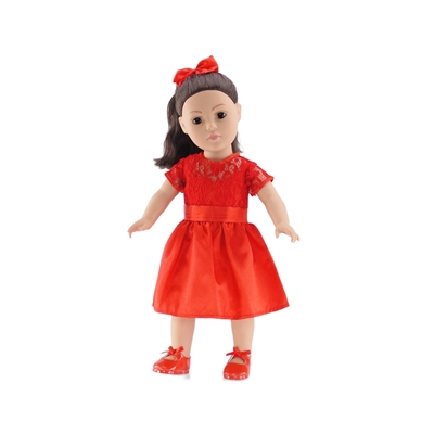 18 Inch Doll Clothes - Lace Dress with Shoes and Ponytail Holder - fits American Girl ® Dolls