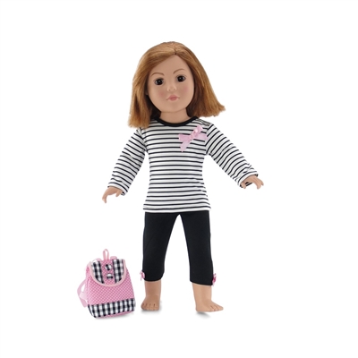 18 Inch Doll Clothes - T-Shirt, Leggings, and Backpack Outfit - fits American Girl ® Dolls