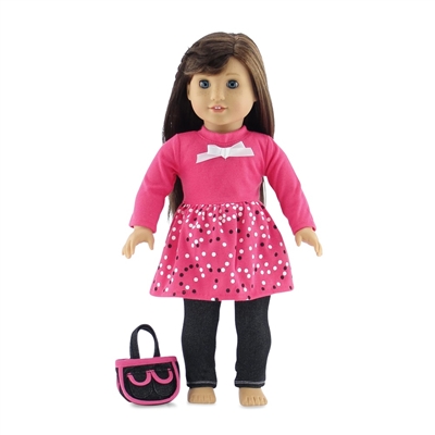 18-inch Doll Clothes - Skinny Jeans and Long-Sleeved Pink Shirt-Dress with Purse - fits American Girl ® Dolls