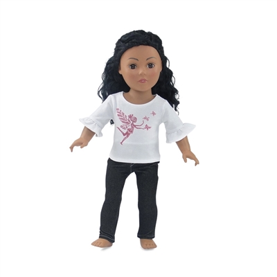 18 Inch Doll Clothes - Skinny Jeans with Pink Glitter Fairy Print T-Shirt - fits American Girl ® Dolls