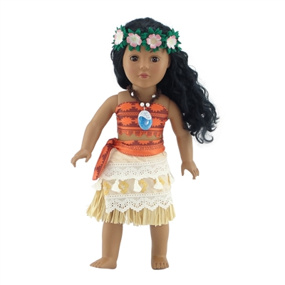 18 Inch Doll Clothes - Six-Piece Moana-Inspired Outfit with Accessories - fits American Girl ® Dolls