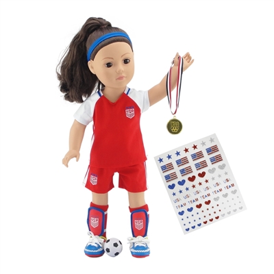 18-inch Doll Clothes - 7-Piece Soccer Outfit and Accessories Plus Gold Medal - fits American Girl ® Dolls