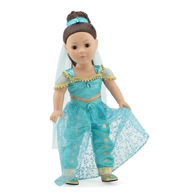 18-inch Doll Clothes - Stunning Princess Jasmine Inspired Outfit and Shoes - fits American Girl ® Dolls