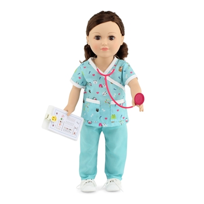 18-Inch Doll Clothes - Vet Doctor Scrubs Outfit with Accessories - fits American Girl ® Dolls