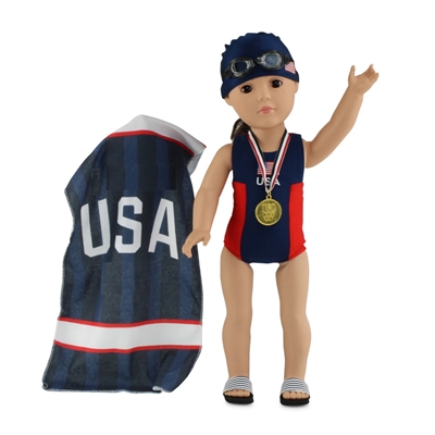 18-Inch Doll Clothes - Six-Piece Team USA Olympic Swim Team Set - fits American Girl ® Dolls