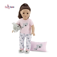 18-inch Doll Clothes - Koala PJ Set 5 PC 18" Doll Pajama Outfit with Matching Slippers, Koala Stuffed Toy and Pillow - fits American Girl ® Dolls