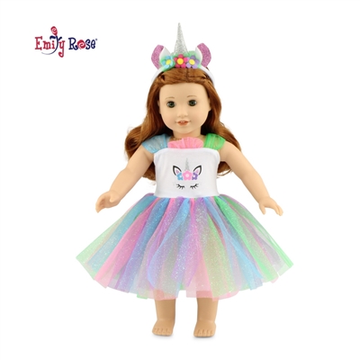 18-Inch Doll Clothes - Unicorn Dress Outfit with Headband - fits American Girl ® Dolls