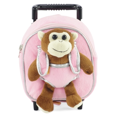 18-inch Doll Accessories - Pink Backpack Luggage plus Detachable Monkey - fits American Girl ® Dolls