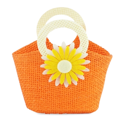 18-inch Doll Accessories - Orange Woven Purse with Yellow Sunburst Flower Pattern - fits American Girl ® Dolls