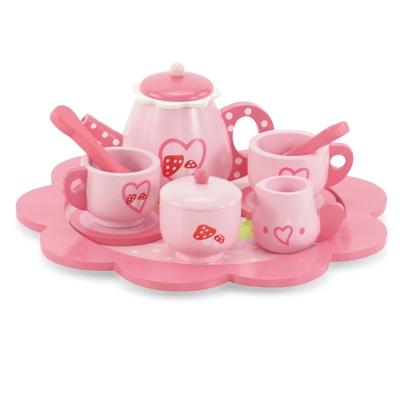 18-inch Doll Accessories - Gorgeous Pink Tea Set with Tray, Teapot, Sugar Bowl and 2 Teacup Settings - fits American Girl ® Dolls