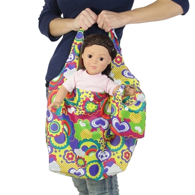 18-inch Doll Accessories - Flowers and Hearts Print Doll Tote Bag Plus Matching Doll Purse - fits American Girl ® Dolls