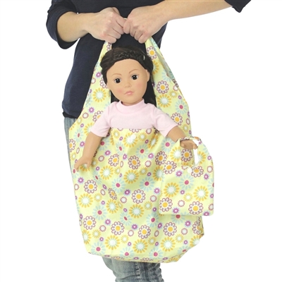 18-inch Doll Accessories - Yelllow with Purple and Blue Print Doll Tote Bag Plus Matching Doll Purse - fits American Girl ® Dolls