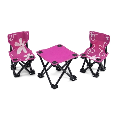 18 Inch Doll Accessories - Two Pink Armless Camping Chairs and Table Set - fits American Girl ® Dolls