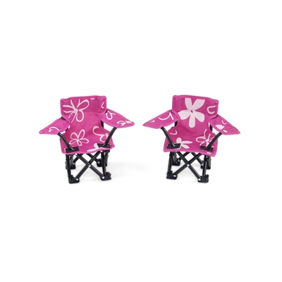 18 Inch Doll Accessories - Two Pink and White Flowered Camping Chairs - fits American Girl ® Dolls