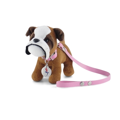 18 Inch Doll Accessories - Bulldog Puppy with Leash, Collar, and Dog Tag - fits American Girl ® Dolls