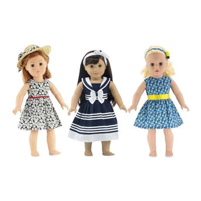 18-Inch Doll Clothes - Value Pack Set 3 Casual Dresses with Accessories - fits American Girl ® Dolls
