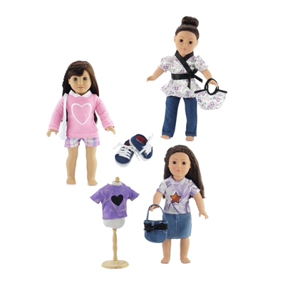 18-Inch Doll Clothes - 3 Outfits Casual Clothing Sets - fits American Girl ® Dolls