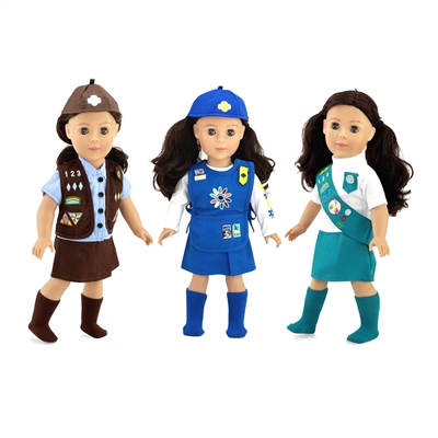 Emily Rose Doll Clothes | Value Pack - 3 18-inch Doll Girl Scout Inspired Modern Uniforms, Including Daisy, Brownie and Junior Scout Outfits | Compatible with 18" American Girl Dolls