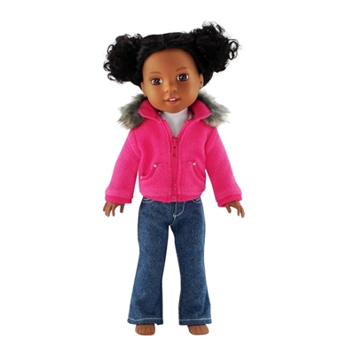 14-inch Doll Clothes - Fur Jacket, Jeans, and Tee Shirt - fits Wellie Wishers ® Dolls