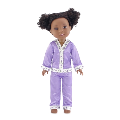 14-inch Doll Clothes - Purple Satin Pajamas/PJs - fits Wellie Wishers ® Dolls