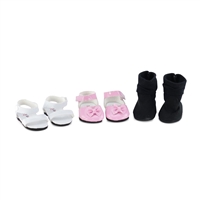 14 Inch Doll Clothes - 3 Pair (Dress, Sandals, Boots) Doll Shoes - fits Wellie Wishers ® Dolls
