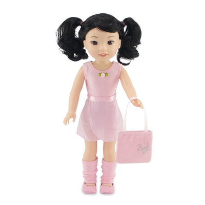 14-Inch Doll Clothes - Ballerina Practice Outfit with Pink Leotard, Skirt, Leggings, Dance Shoes and Handbag - fits Wellie Wishers ® Dolls