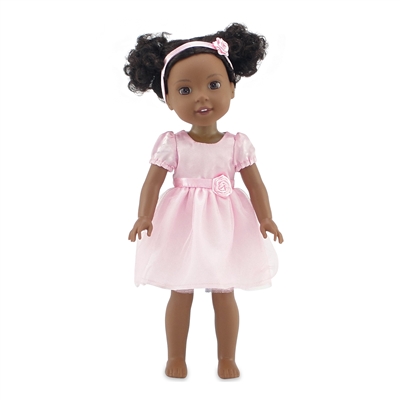 14-Inch Doll Clothes - Pink Flower Girl Tutu Dress with Headband - fits Wellie Wishers ® Dolls