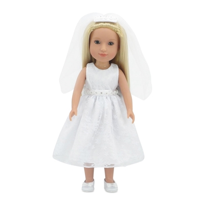 14 Inch Doll Clothes - Bridal/Communion Dress Outfit with Shoes- fits Wellie Wishers ® Dolls