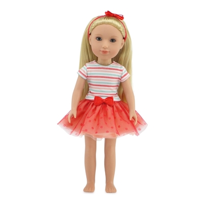 14 Inch Doll Clothes - Coral Tutu Outfit with Headband - fits Wellie Wishers ® Dolls