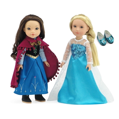 14-inch Doll Clothes - Princess Elsa and Anna Inspired Outfit Set - fits Wellie Wishers ® Dolls