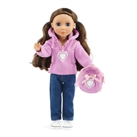 14-inch Doll Clothes - Hooded Sweatshirt  / Heart Design and Skinny Jeans, Includes Matching Backpack - fits Wellie Wishers ® Dolls