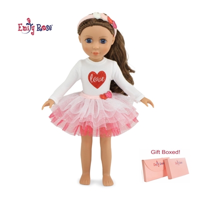 14-Inch Doll Clothes - Valentine's Tutu Outfit with Headband - fits Wellie Wishers ® Dolls