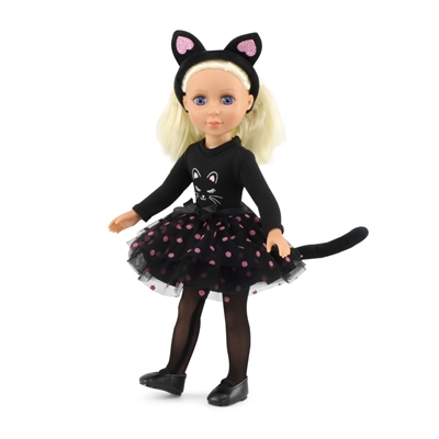 14-Inch Doll Clothes - Black Cat Costumer Outfit with Headband - fits Wellie Wishers ® Dolls