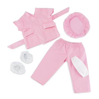 14-Inch Doll Clothes - Doctor/Nurse Hospital Pink Scrubs Outfit with Mask and Booties - fits Wellie Wishers ® Dolls