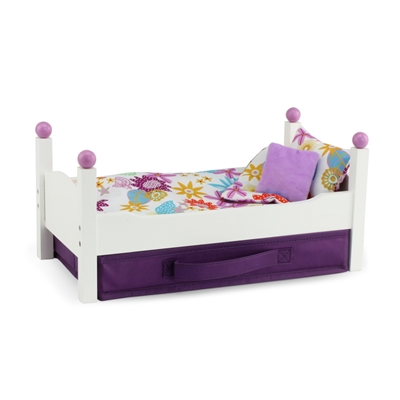 14-Inch Doll Furniture - White Stackable Single Bed with Bedding - fits Wellie Wishers Dolls