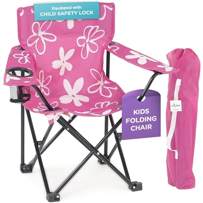 Kid's Folding Camp Beach Chair - Pink and White Flowered Camping Chair - fits children aged 3-6 years old