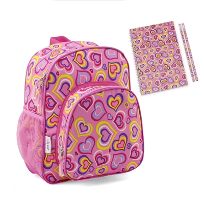 Emily Rose 12.5-Inch Back Pack Girls | Toddler Bag Perfect for Preschool and Travel | Features Padded Back and Adjustable Straps | BONUS: Includes matching notebook and 2 pencils! (Playful Hearts)