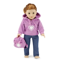 18-inch Doll Clothes - Hooded Sweatshirt  / Heart Design and Skinny Jeans, Includes Belt and Matching Backpack - fits American Girl ® Dolls