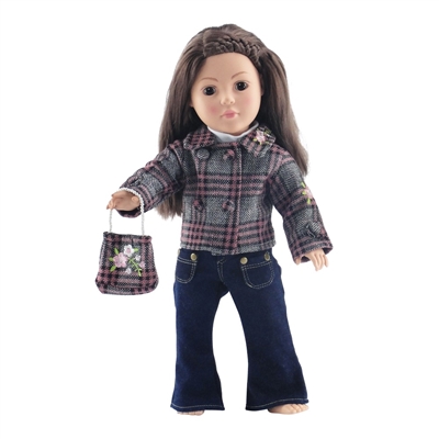 18-inch Doll Clothes - Jeans, Plaid Jacket, Purse, and White Shirt - fits American Girl ® Dolls
