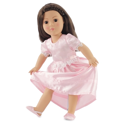 18-inch Doll Clothes - Pink Satin Nightgown with Slippers - fits American Girl ® Dolls