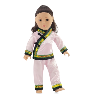 18-inch Doll Clothes - Pink Satin Mandarin Pajamas/PJs - fits American Girl ® Dolls